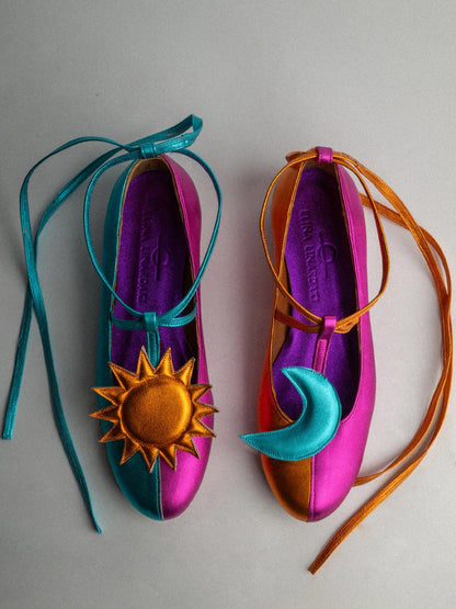 Ballet Flats With Moon And Sun Embellishments