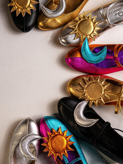 Ballet Flats With Moon And Sun Embellishments