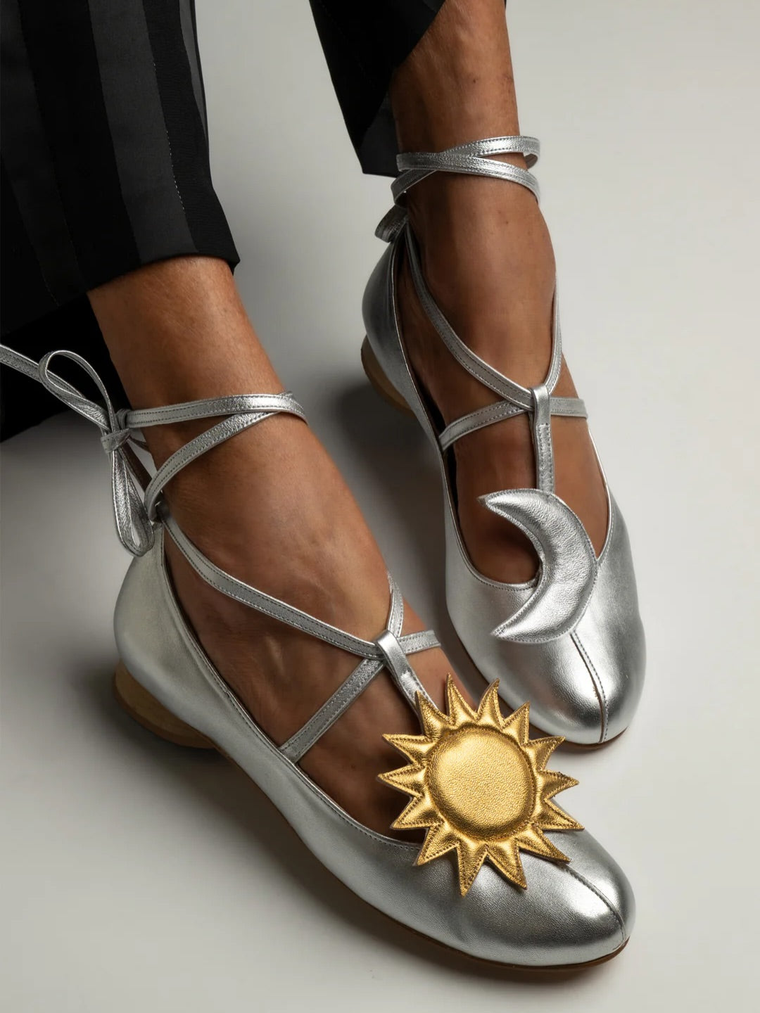 Ballet Flats With Moon And Sun Embellishments