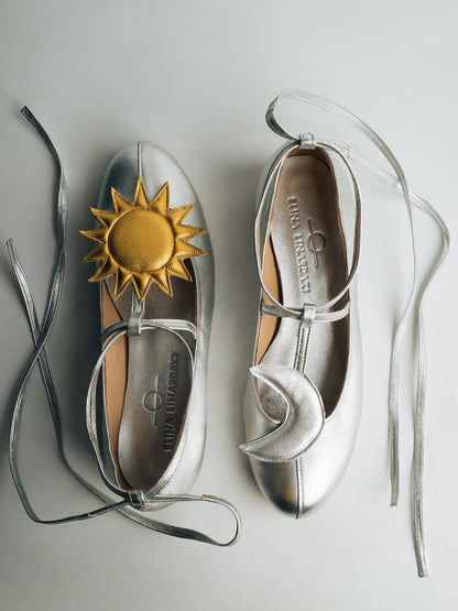 Ballet Flats With Moon And Sun Embellishments