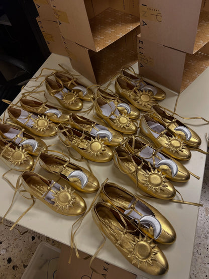 Ballet Flats With Moon And Sun Embellishments