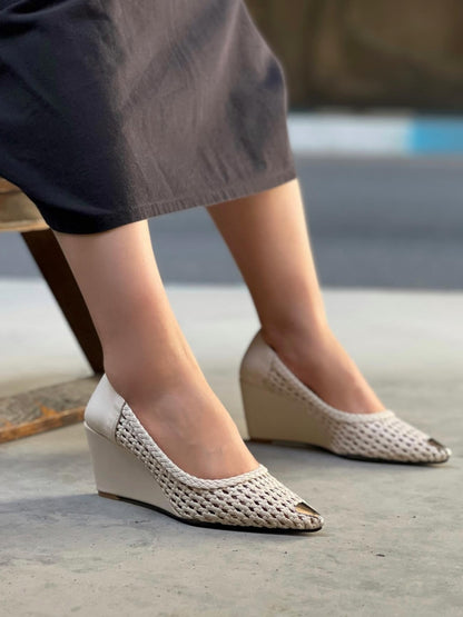 Mesh Wedge Heels With Silver Toe Caps