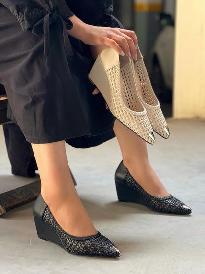 Mesh Wedge Heels With Silver Toe Caps