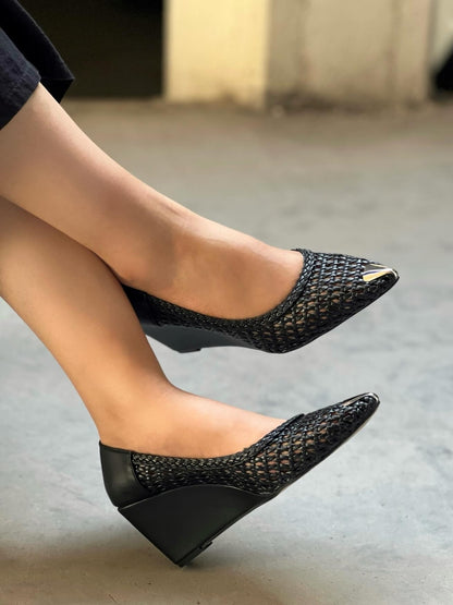 Mesh Wedge Heels With Silver Toe Caps