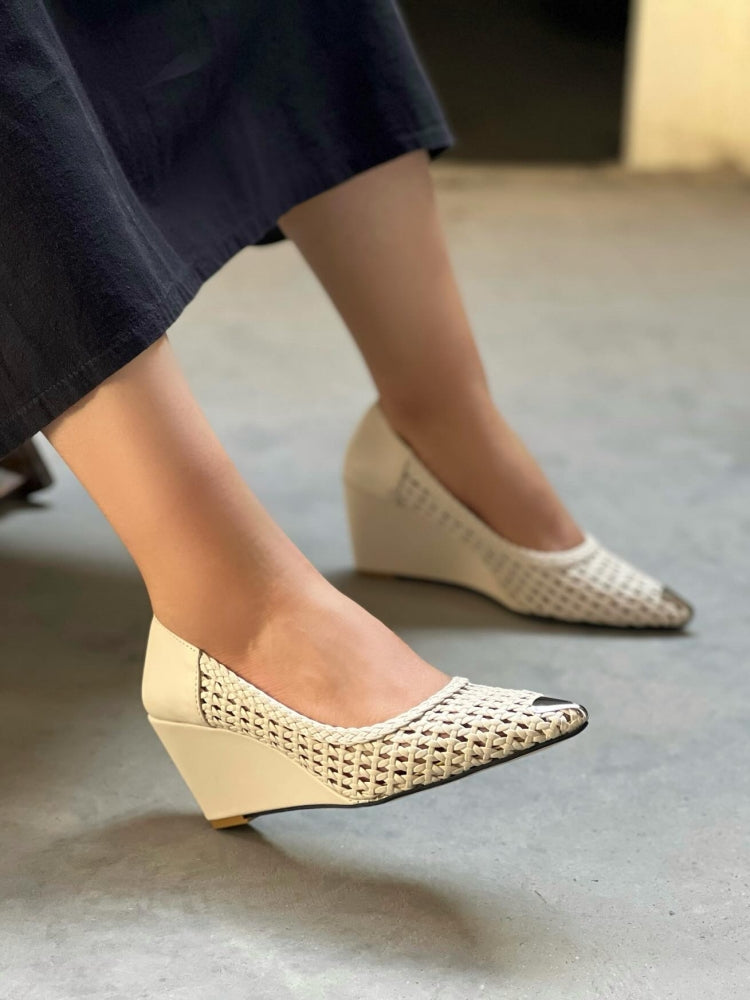 Mesh Wedge Heels With Silver Toe Caps