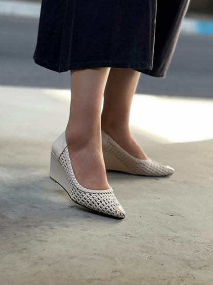 Mesh Wedge Heels With Silver Toe Caps