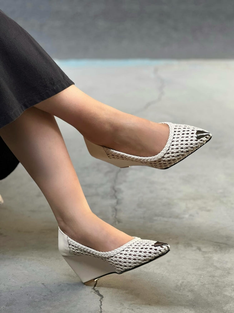 Mesh Wedge Heels With Silver Toe Caps