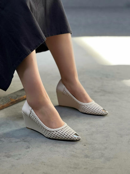 Mesh Wedge Heels With Silver Toe Caps