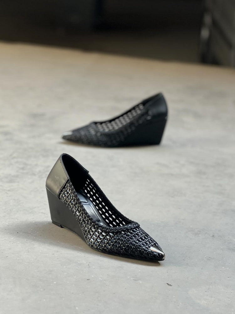 Mesh Wedge Heels With Silver Toe Caps