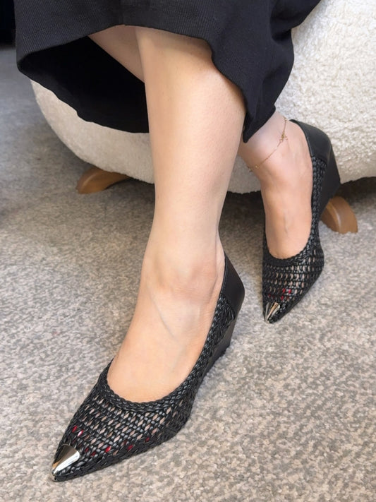 Mesh Wedge Heels With Silver Toe Caps