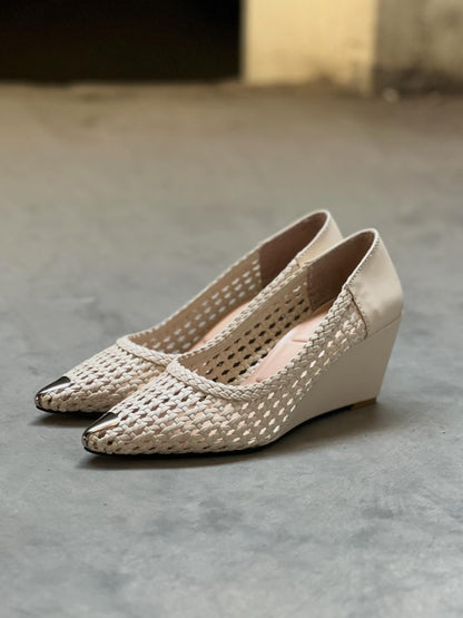 Mesh Wedge Heels With Silver Toe Caps