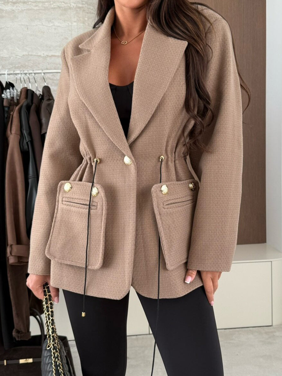 Drawstring Waist Pockets Blazer