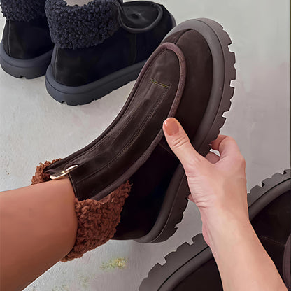 Zip Up Fleece-lined Round-toed Boots