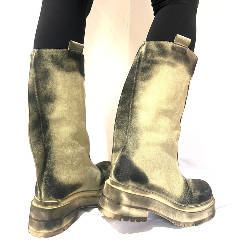 Thick-soled Distressed Boots