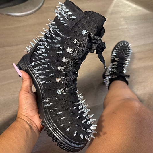Silver Spiked Lace-up Platform Martin Boots