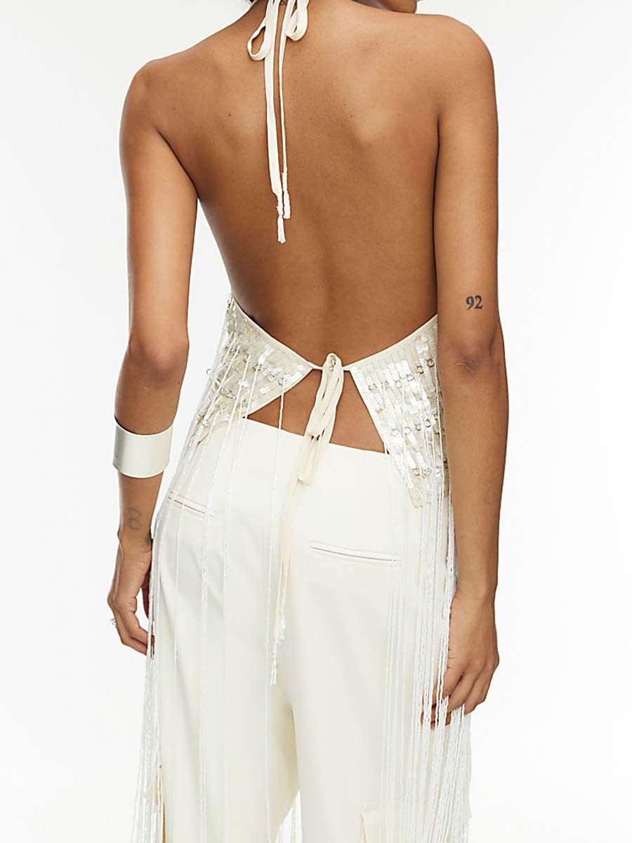 Fringe Sequin Halterneck Top