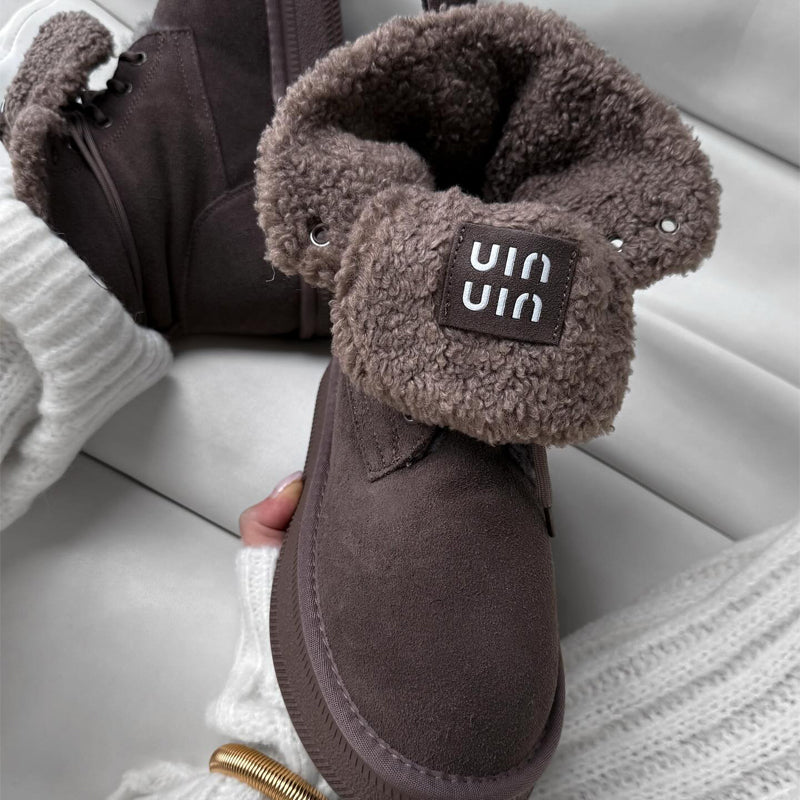Platform Fleece Lace-Up Snow Boots