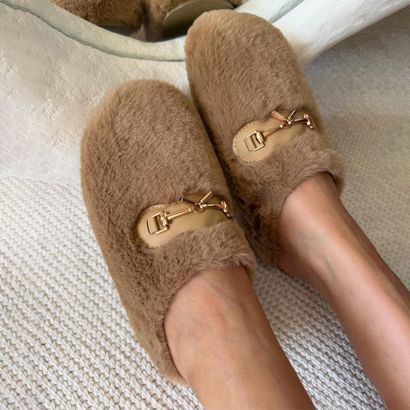 Fleece-lined Platform Slippers With Imitation Mink Hair
