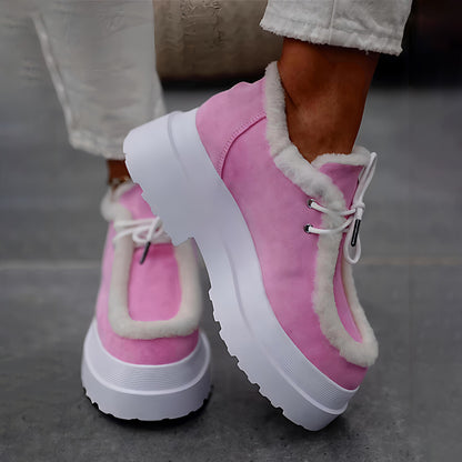Lace-Up Woolly Platform Shoes