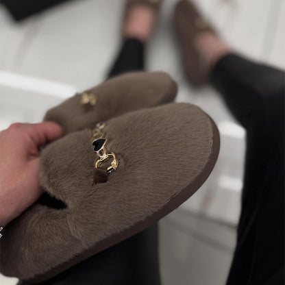 Imitation Mink Wool Flat Warm Pedal Slip-on Shoes