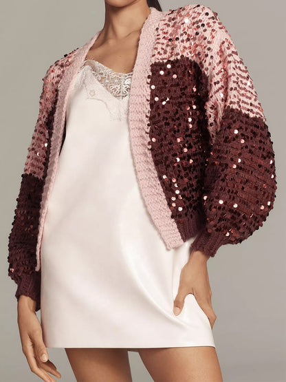 Sequin Open Front Cardigan Sweater