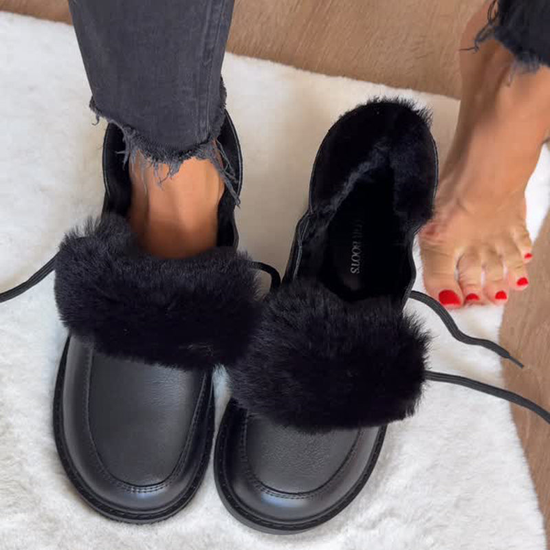 Round-toe Velvet Flat Lace-up Shoes