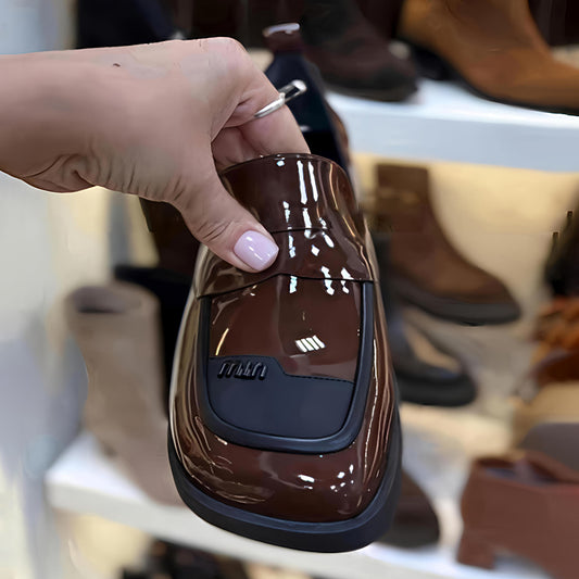 Patchwork Square Heeled Loafers