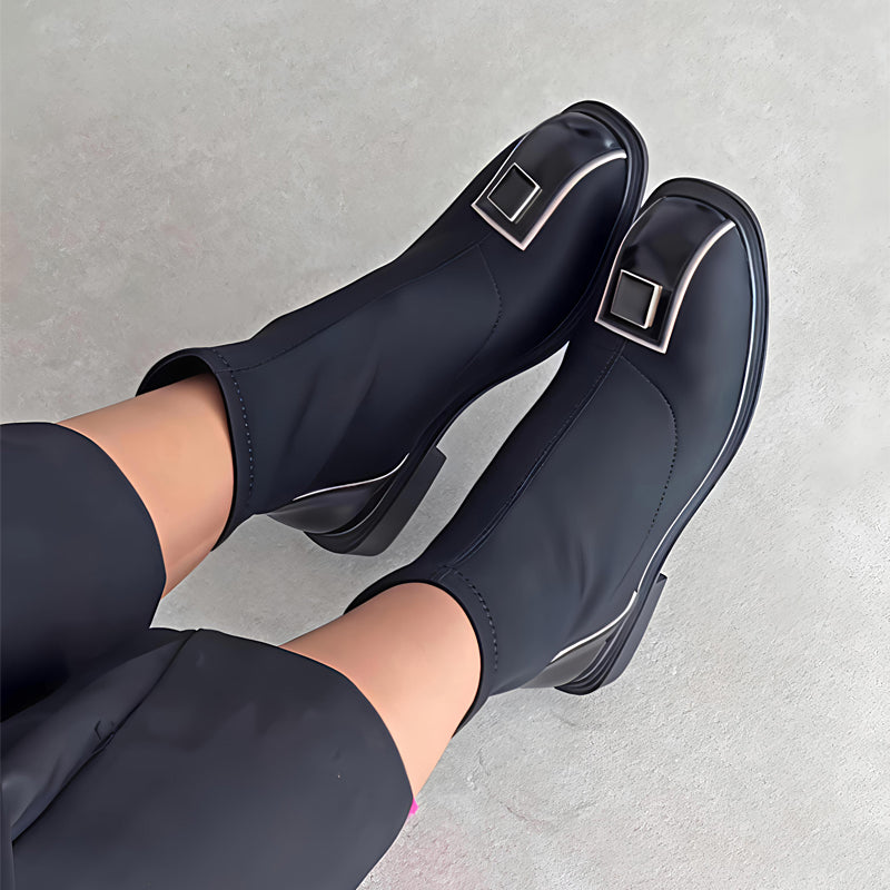 Square-shaped Accessory Details Women's Elastic Boots