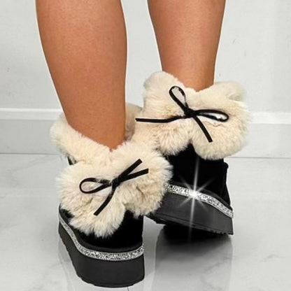 Crystal Trim Plush Faux Fur Slip-on Boots