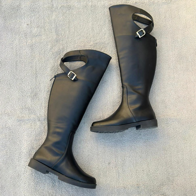 Hollowed Out Cross-Buckle Boots