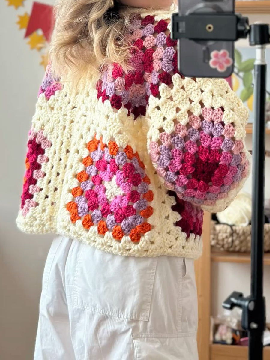 Knitted Long Sleeve Crochet Cardigan