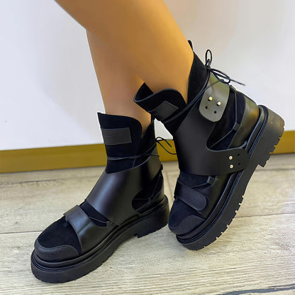 Patchwork Platform Round Toe Martin Boots