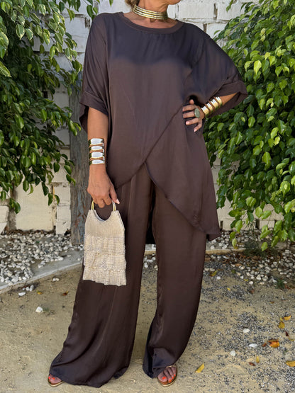 Loose Satin Two Pieces Set