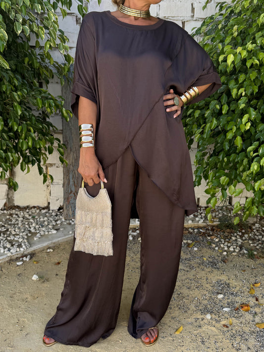 Loose Satin Two Pieces Set