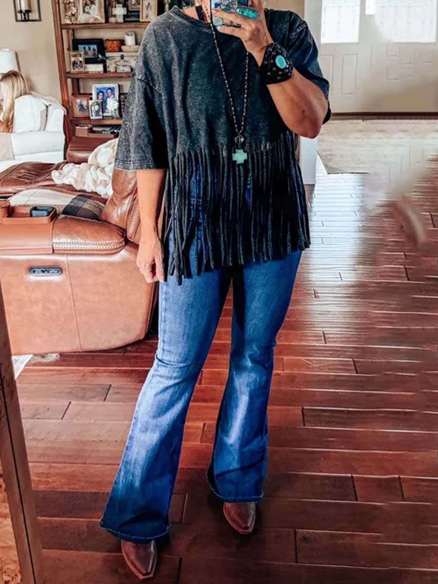Fringed Short-Sleeve Top