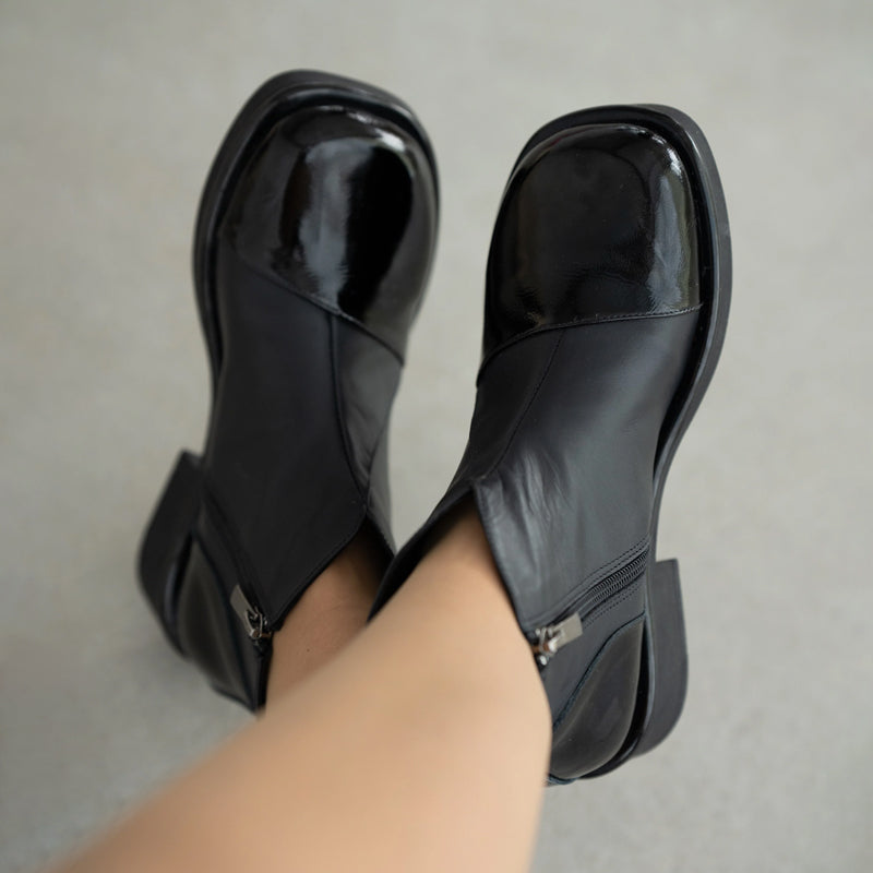 Square Low Heel Side Zip Boots