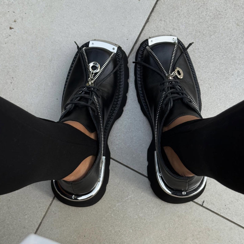 Zip-soled Leather Shoes With Square Toe