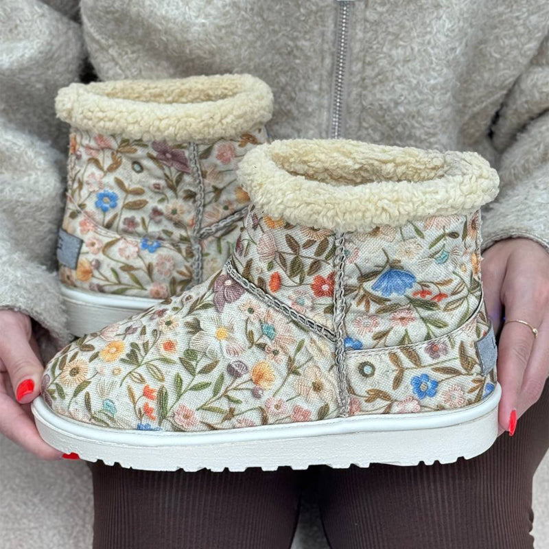 Floral-Print Lambswool Flat Snow Boots