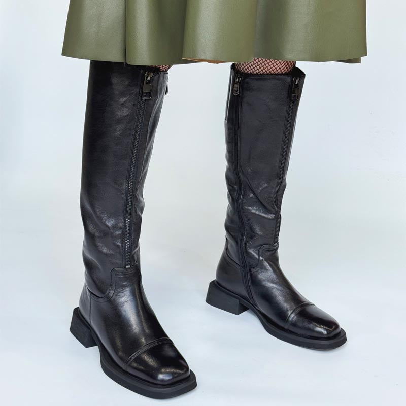 Square Heel Fleece-lined Zip Up Boots