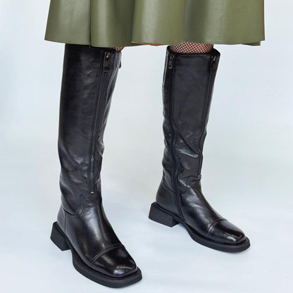 Square Heel Fleece-lined Zip Up Boots