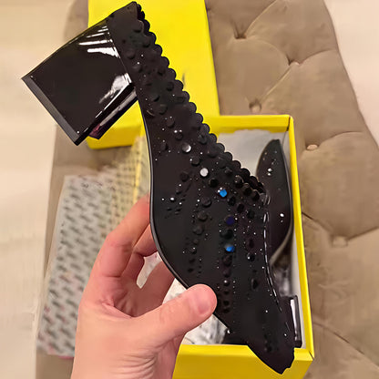 Rhinestone Sparkle Platform Slippers With Square Heel