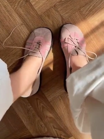 Black And White Lace-Up Casual Loafers