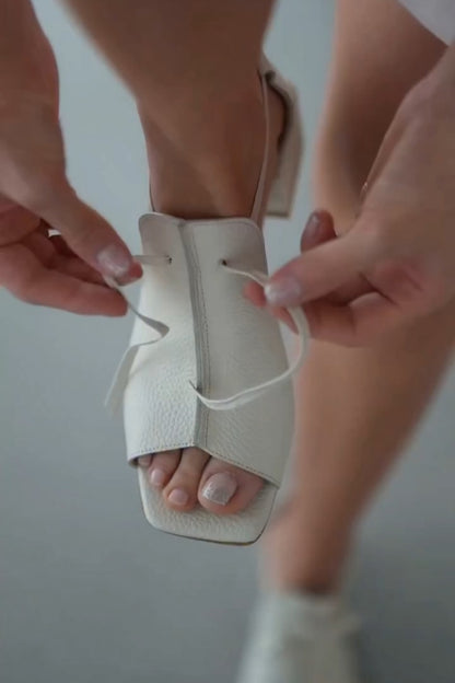 Cream Square-Toe Heels