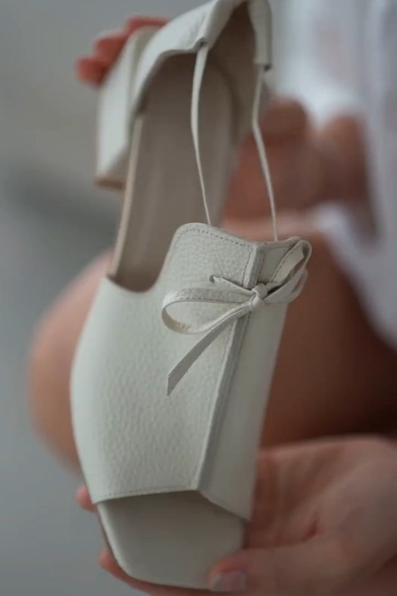 Cream Square-Toe Heels
