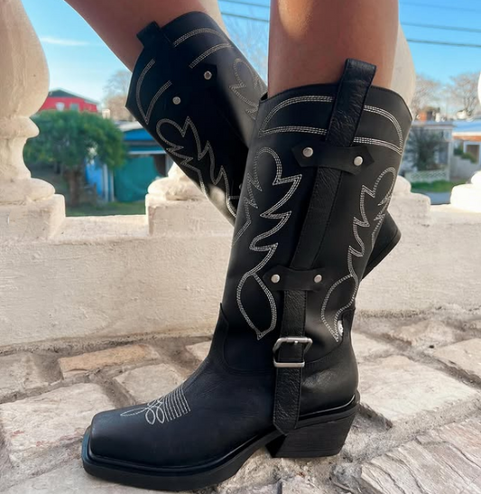 Square Embroidered Knight Boots