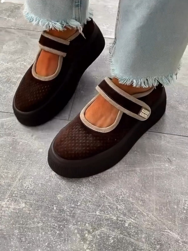 Mesh Platform Mary Jane Shoes