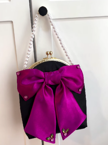Pearl Chain Bow Detail Shoulder Bag