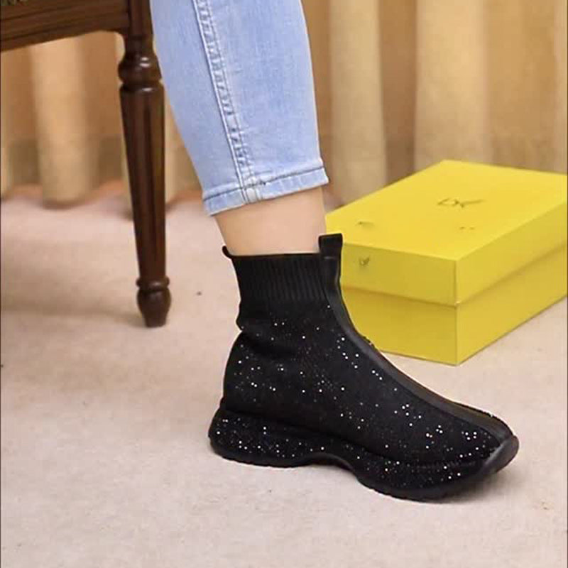 Rhinestone Sparkle Flat Knit Stretch Boots