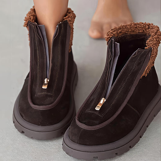 Zip Up Fleece-lined Round-toed Boots