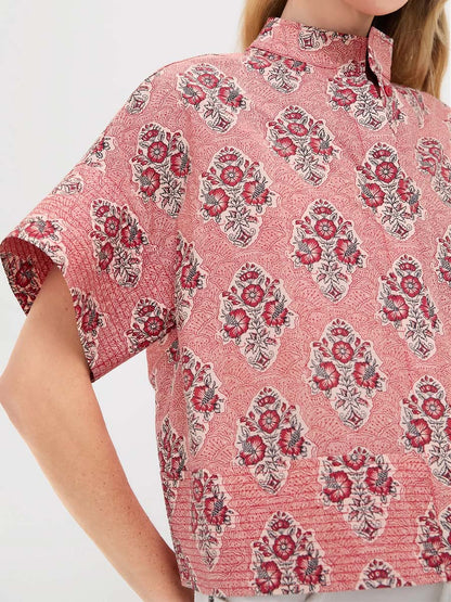 Stand Collar Floral Print Shirt